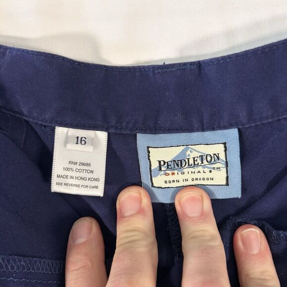 Pendleton Shorts Women's 16 Solid Blue Chino Pockets 7" Inseam 100% Cotton - Picture 5 of 6